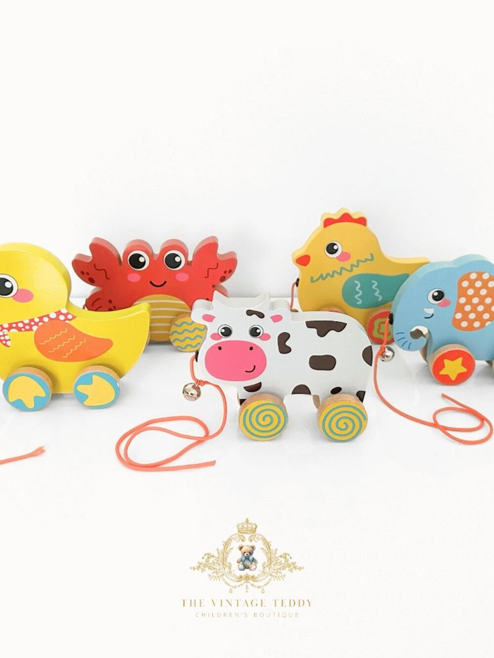 NWT Cute Children's Wooden Hand-Painted Toy Pull Along Animal Trailer Elephant - Picture 2 of 2